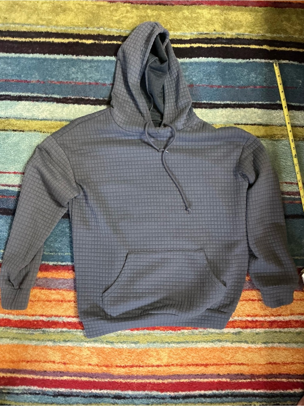 Women's Gray Waffle-Knit Hooded Pullover Sweatshirt Large
